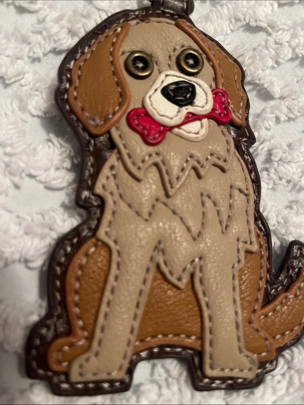 Leather Dog Charm Wristlet Keychain - Tan & Brown - Picture 3 of 4